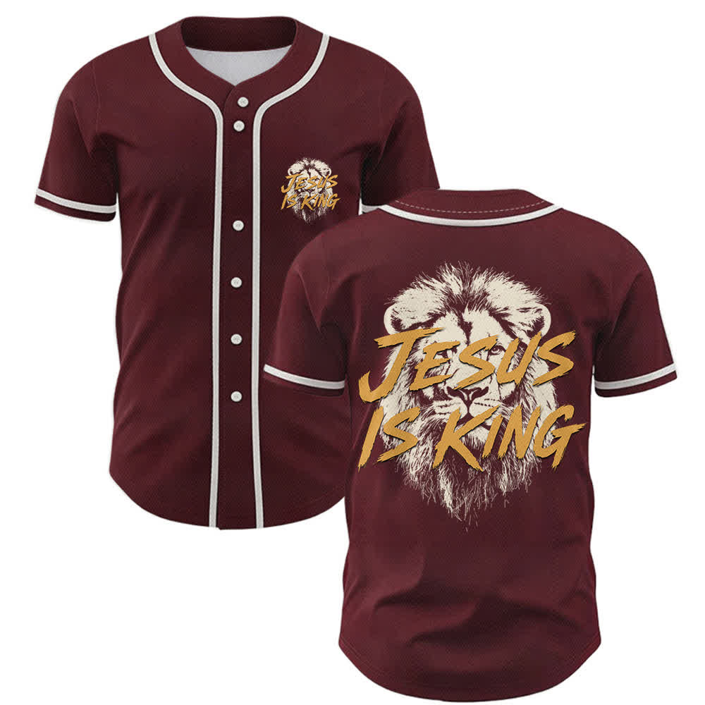 Christianartworkshop Jesus Is King Lion Graphic Mesh Baseball Jersey - Wine - 5XL - image 28