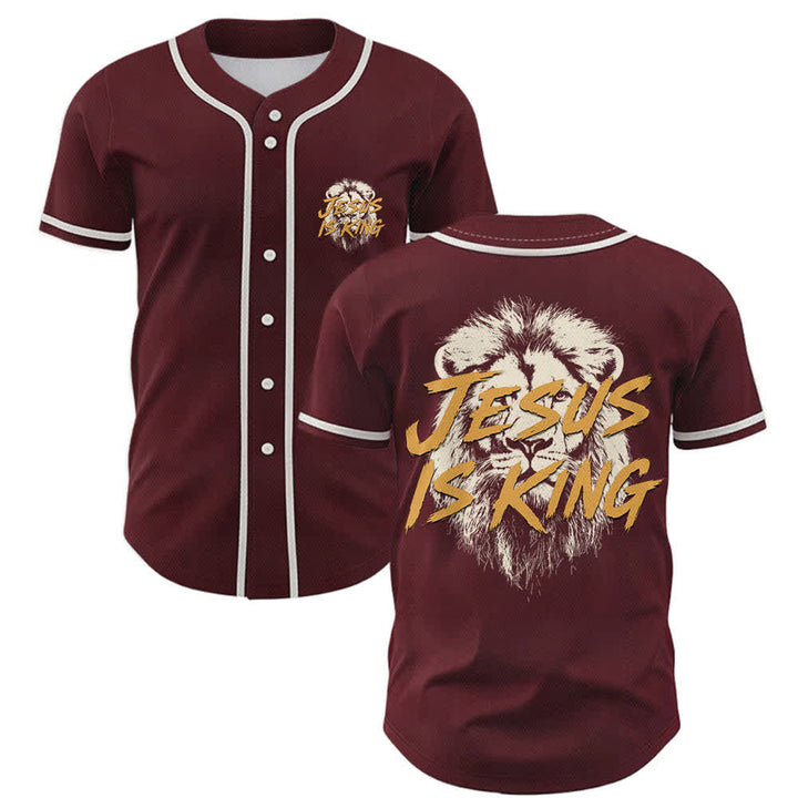 Christianartworkshop Jesus Is King Lion Graphic Mesh Baseball Jersey - Wine - 5XL - image 28