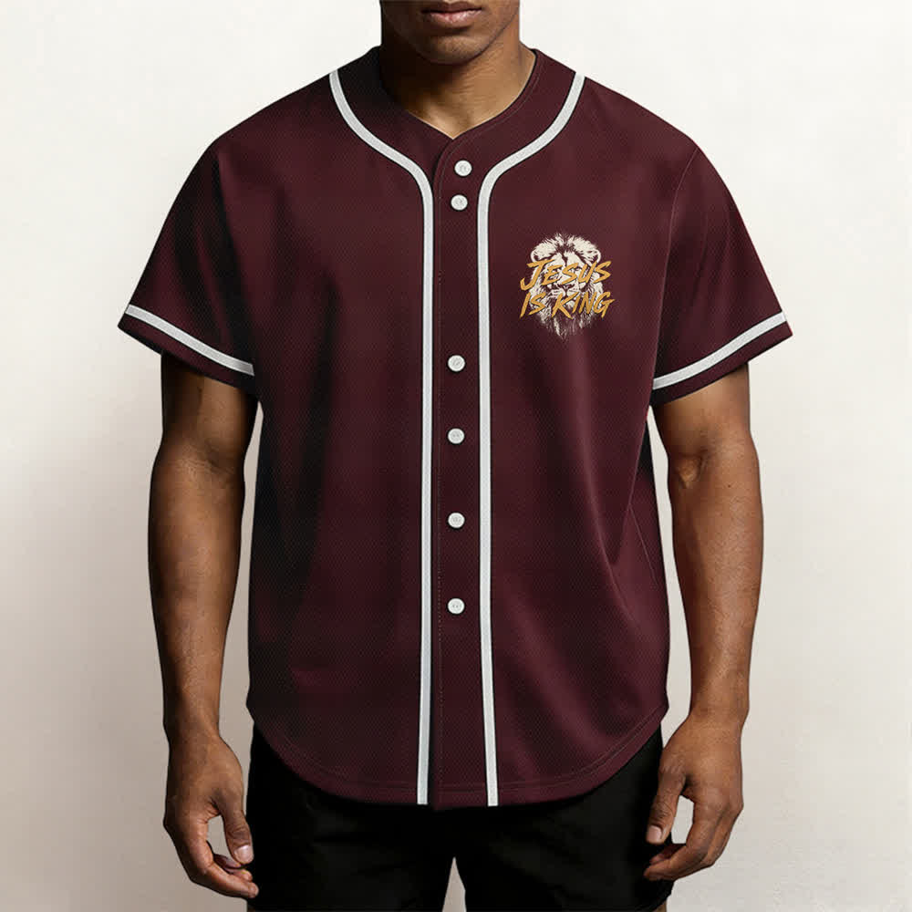 Christianartworkshop Jesus Is King Lion Graphic Mesh Baseball Jersey - image 34