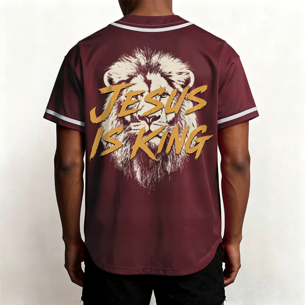 Christianartworkshop Jesus Is King Lion Graphic Baseball Jersey - image 33