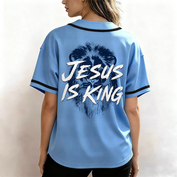 Christianartworkshop Jesus Is King Lion Graphic Mesh Baseball Jersey - image 38