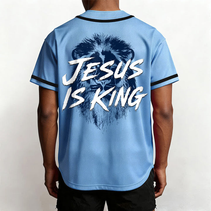Christianartworkshop Jesus Is King Lion Graphic Baseball Jersey - image 40