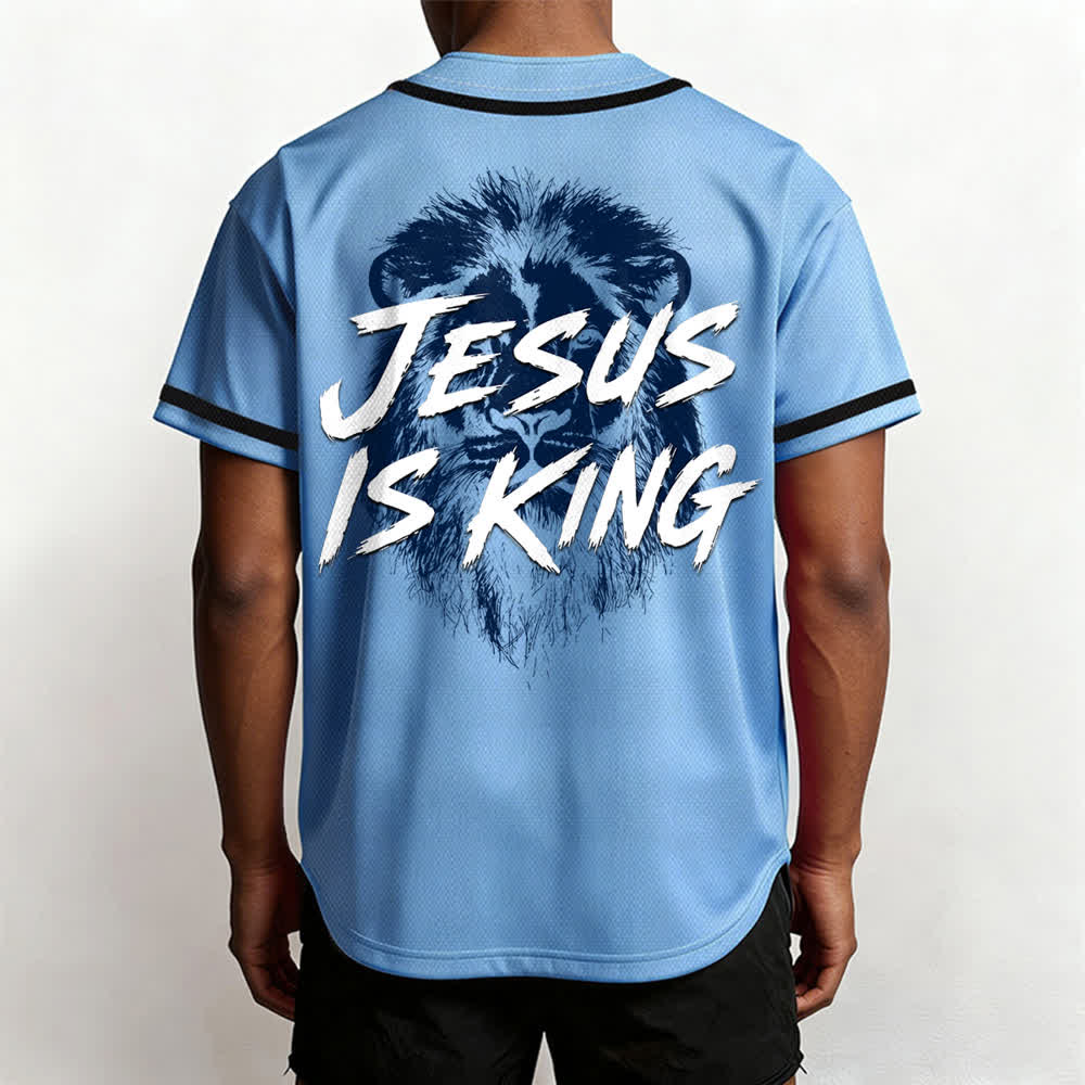 Christianartworkshop Jesus Is King Lion Graphic Mesh Baseball Jersey - image 40