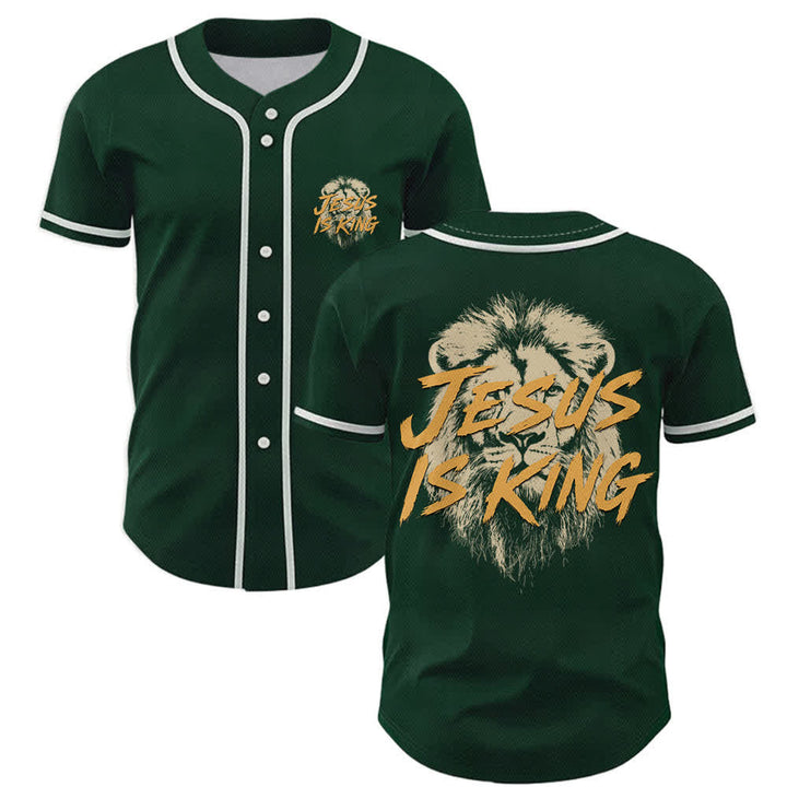 Christianartworkshop Jesus Is King Lion Graphic Mesh Baseball Jersey - Green - 5XL - image 42