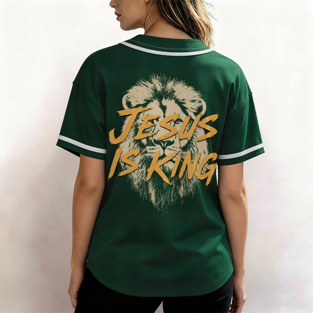 Christianartworkshop Jesus Is King Lion Graphic Mesh Baseball Jersey - image 45