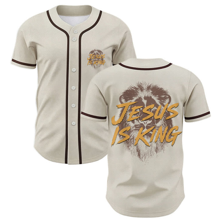 Christianartworkshop Jesus Is King Lion Graphic Mesh Baseball Jersey - Beige - 5XL - image 49