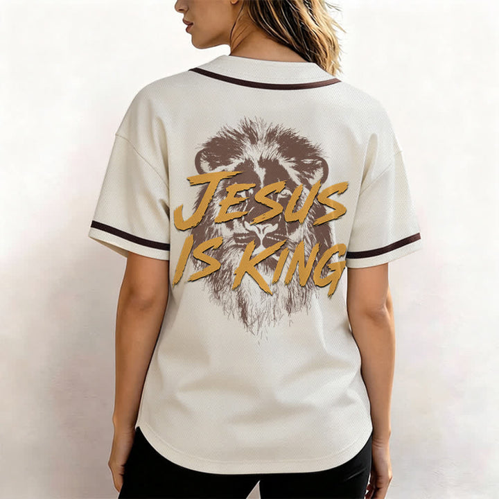 Christianartworkshop Jesus Is King Lion Graphic Mesh Baseball Jersey - image 52