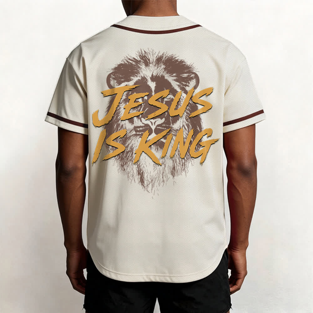 Christianartworkshop Jesus Is King Lion Graphic Mesh Baseball Jersey - image 54