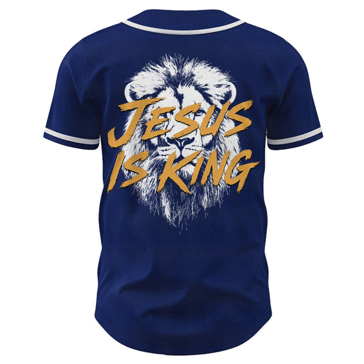 Christianartworkshop Jesus Is King Lion Graphic Mesh Baseball Jersey - image 1