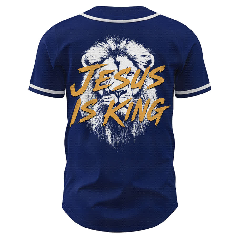 Christianartworkshop Jesus Is King Lion Graphic Baseball Jersey - image 1