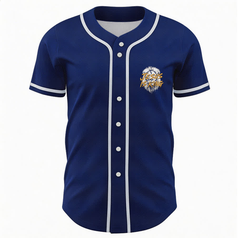 Christianartworkshop Jesus Is King Lion Graphic Mesh Baseball Jersey - image 2