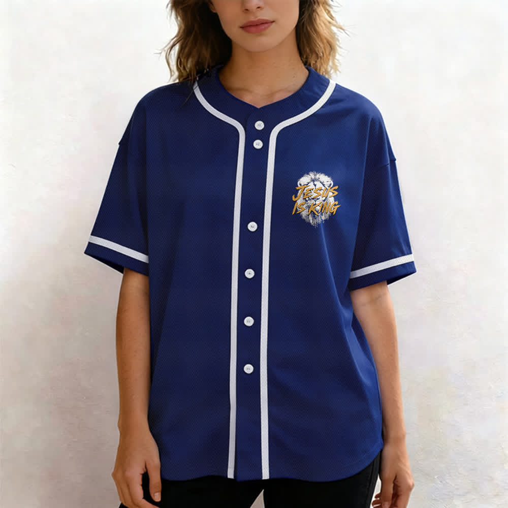 Christianartworkshop Jesus Is King Lion Graphic Mesh Baseball Jersey - image 4