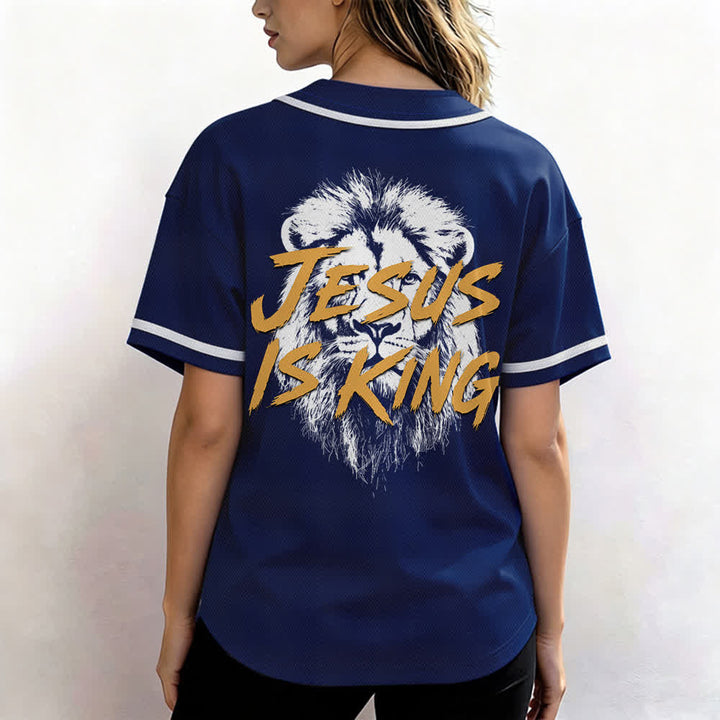 Christianartworkshop Jesus Is King Lion Graphic Mesh Baseball Jersey - image 3