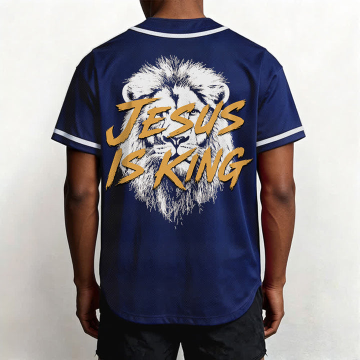 Christianartworkshop Jesus Is King Lion Graphic Mesh Baseball Jersey - image 5