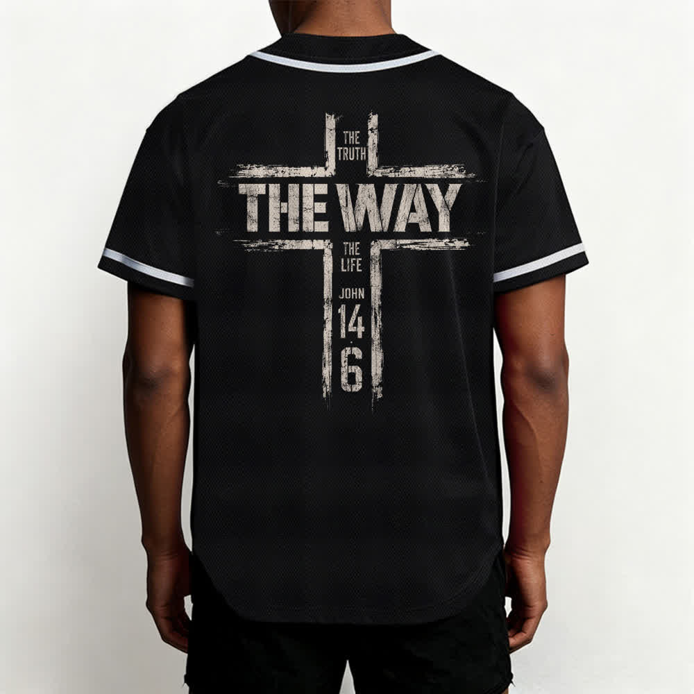 Christianartworkshop Jesus The Way Brush Print Black Baseball Jersey - image 5