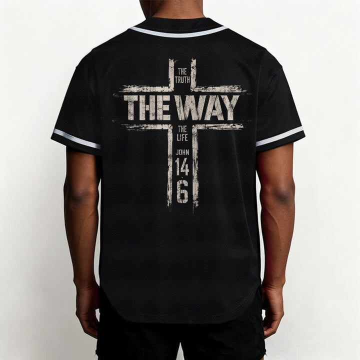 Christianartworkshop Jesus The Way Brush Print Black Baseball Jersey - image 5
