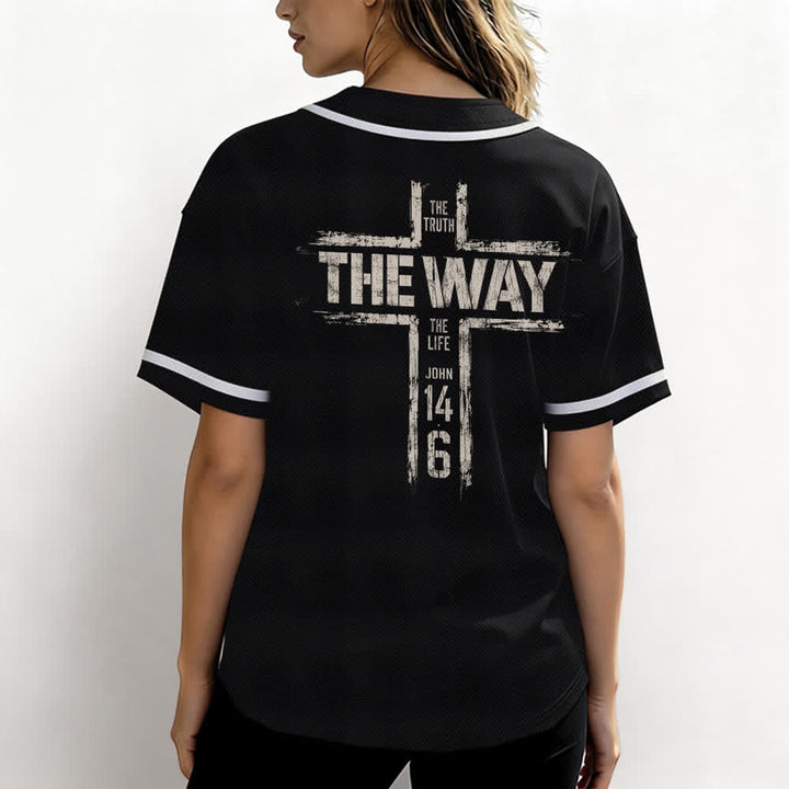 Christianartworkshop Jesus The Way Brush Print Black Baseball Jersey - image 3
