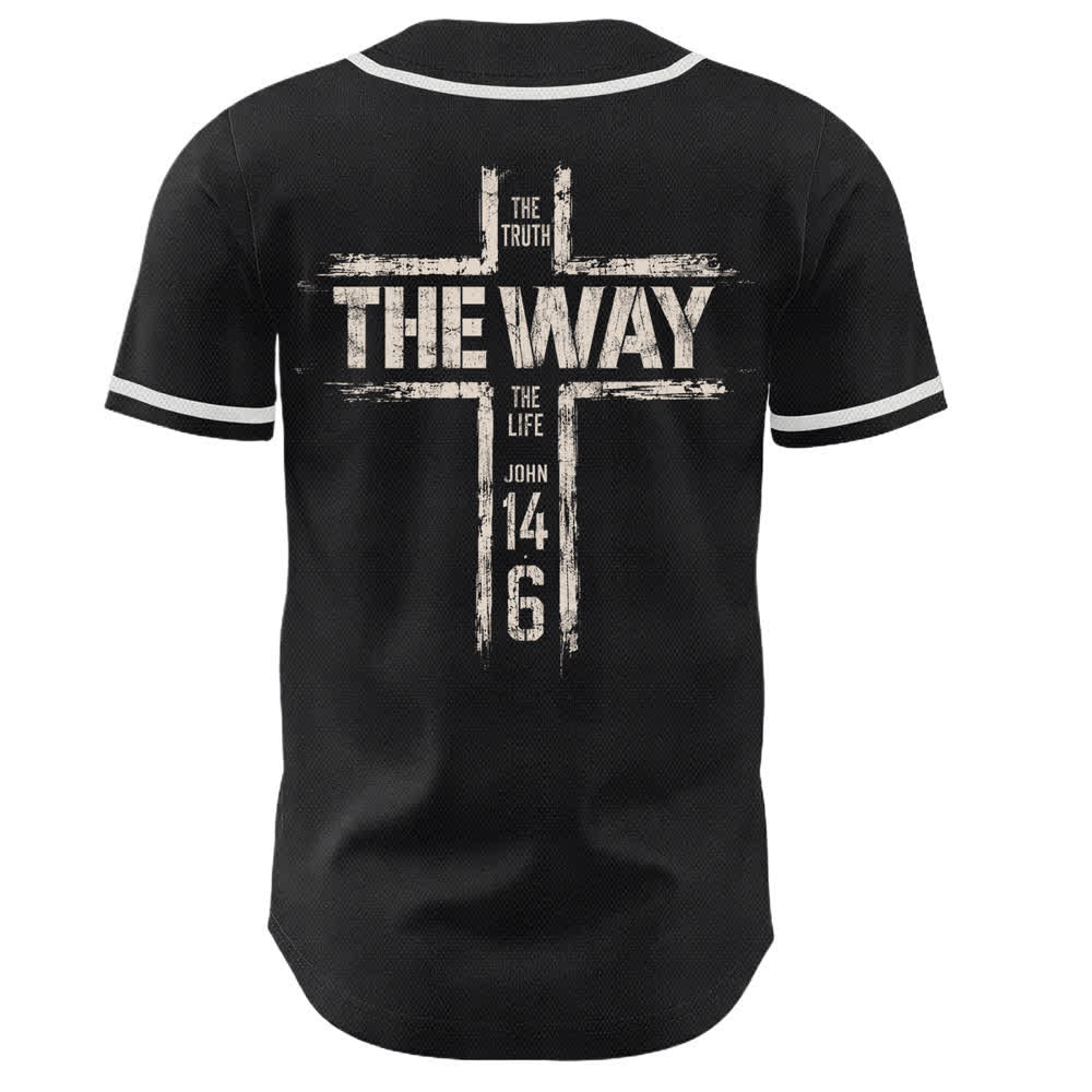 Christianartworkshop Jesus The Way Brush Print Black Baseball Jersey - image 1