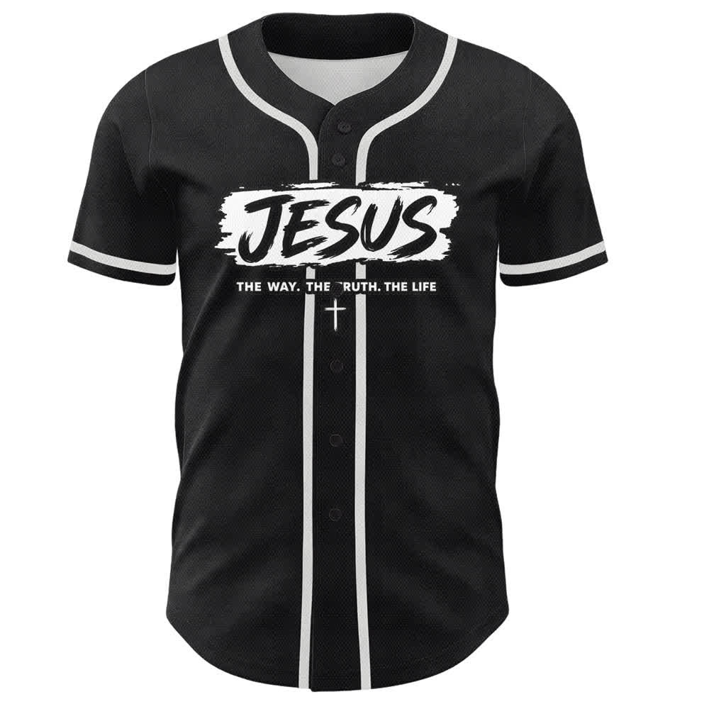 Christianartworkshop Jesus The Way Brush Print Black Baseball Jersey - image 2