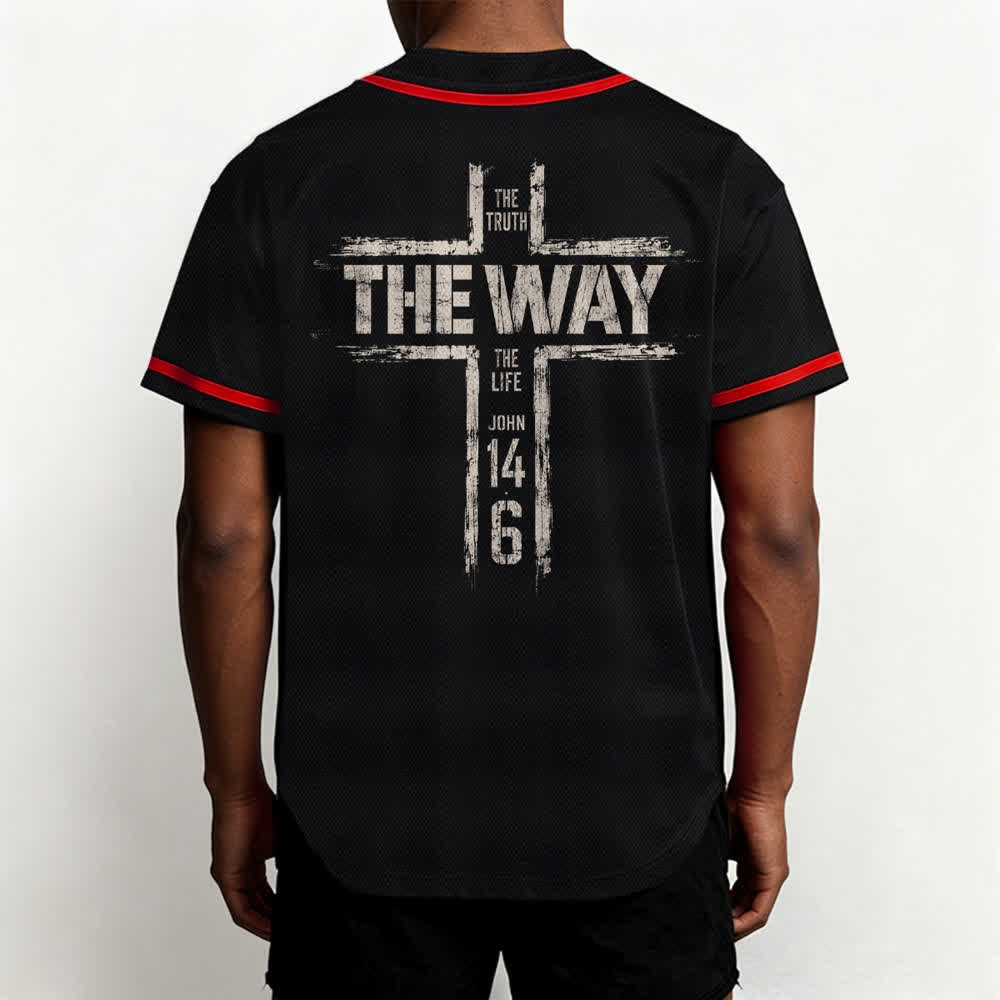 Christianartworkshop Jesus The Way Brush Print Black Baseball Jersey - image 12