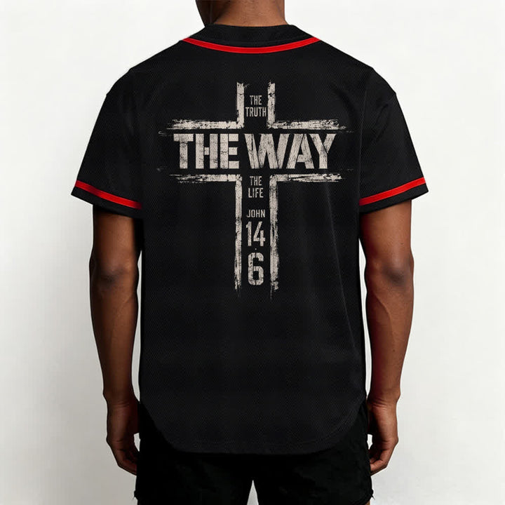 Christianartworkshop Jesus The Way Brush Print Black Baseball Jersey - image 12
