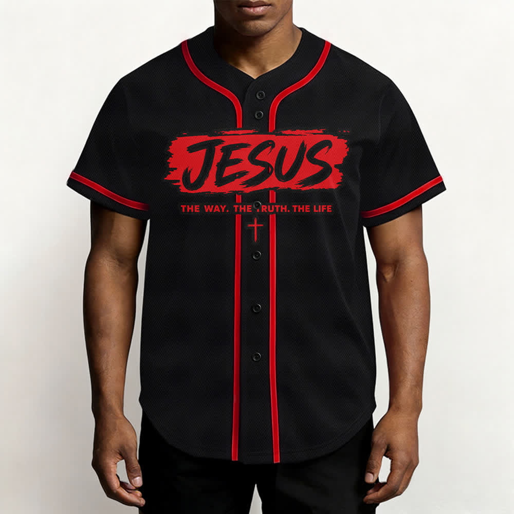 Christianartworkshop Jesus The Way Brush Print Black Baseball Jersey - image 13
