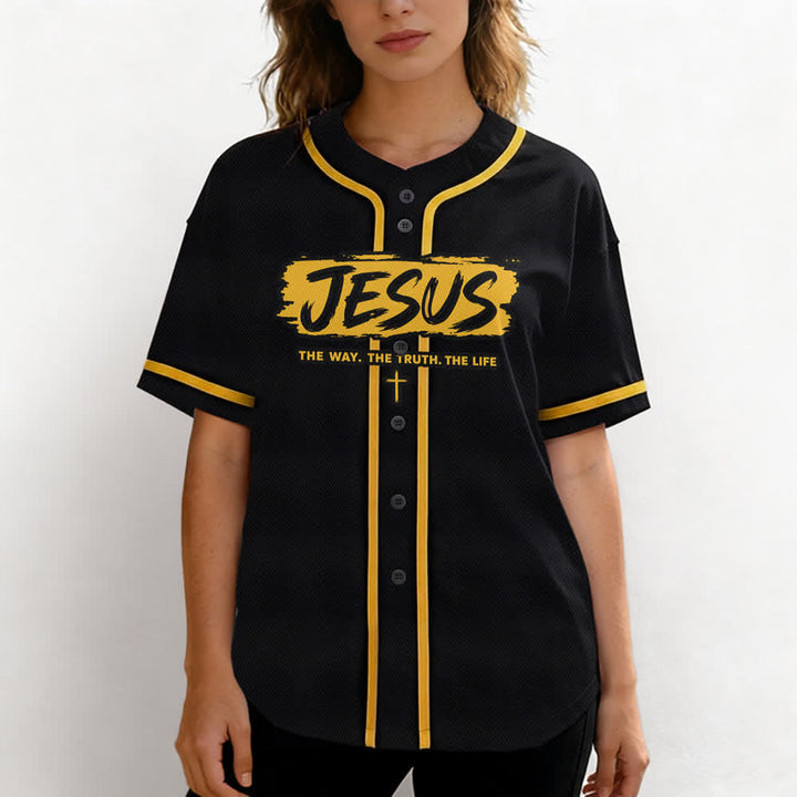 Christianartworkshop Jesus The Way Brush Print Black Baseball Jersey - image 18