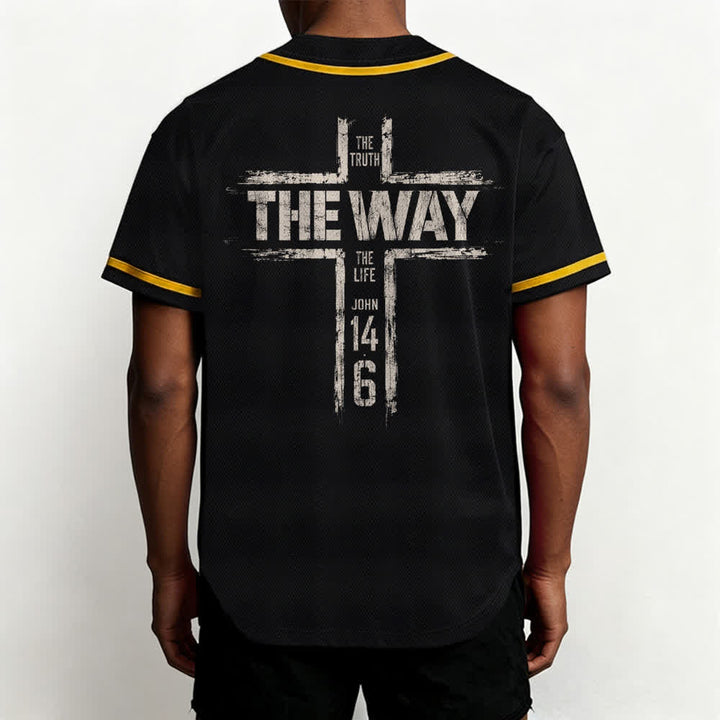 Christianartworkshop Jesus The Way Brush Print Black Baseball Jersey - image 19