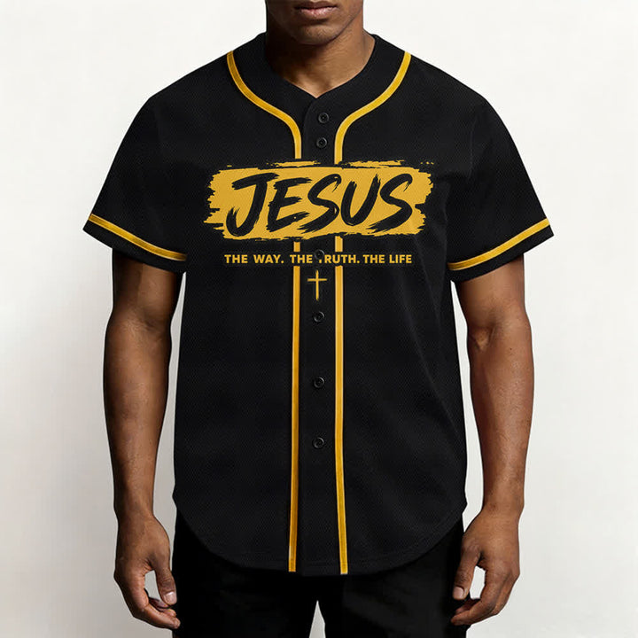 Christianartworkshop Jesus The Way Brush Print Black Baseball Jersey - image 20