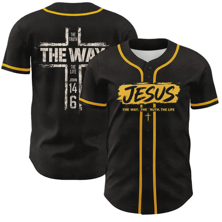 Christianartworkshop Jesus The Way Brush Print Black Baseball Jersey - Yellow - 5XL - image 14