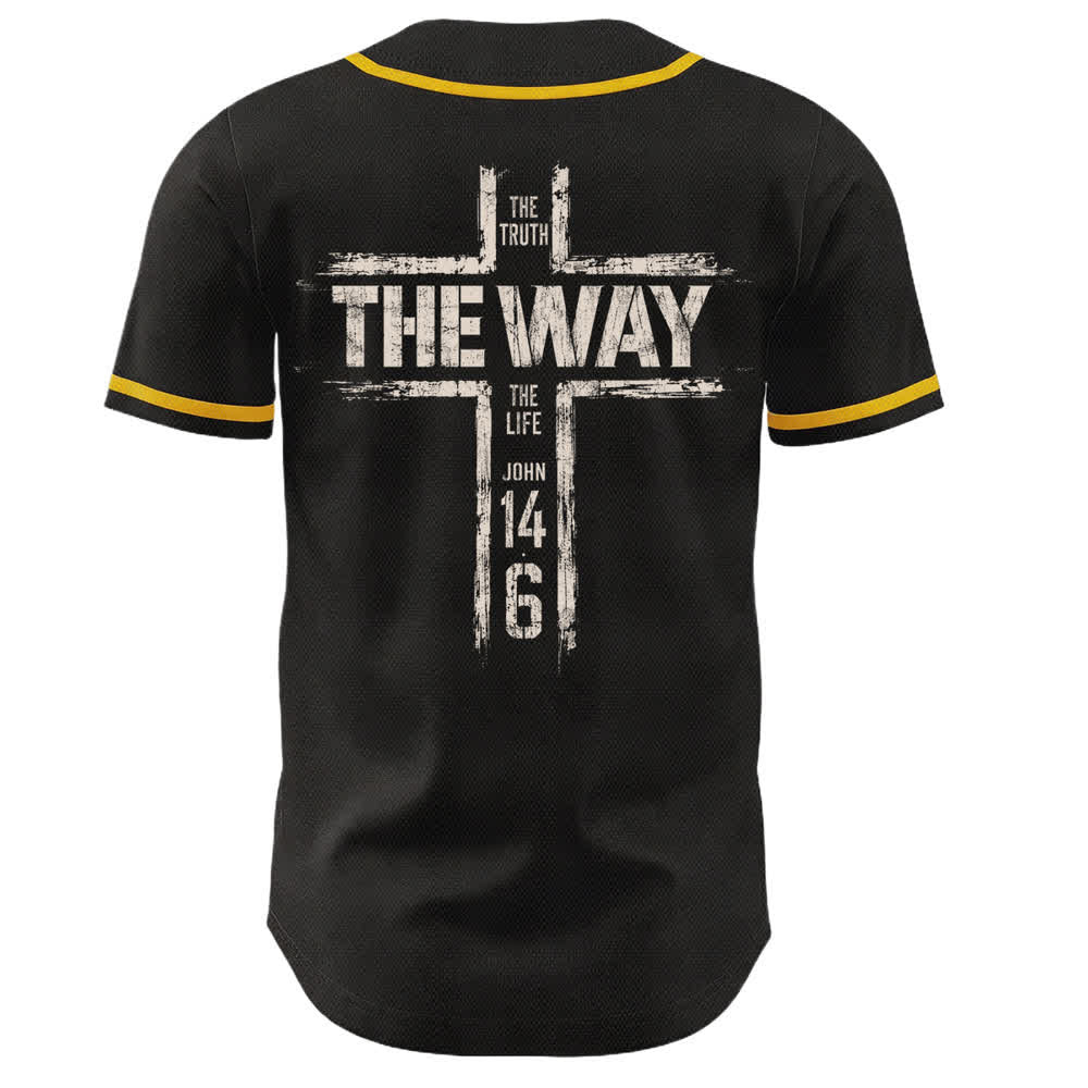 Christianartworkshop Jesus The Way Brush Print Black Baseball Jersey - image 15