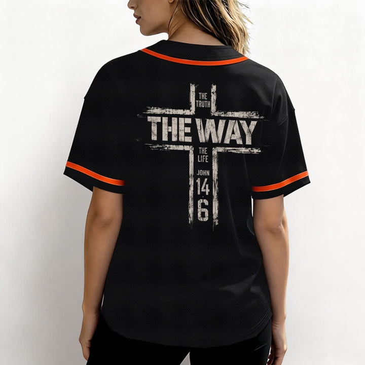 Christianartworkshop Jesus The Way Brush Print Black Baseball Jersey - image 24