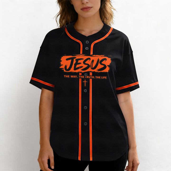 Christianartworkshop Jesus The Way Brush Print Black Baseball Jersey - image 25