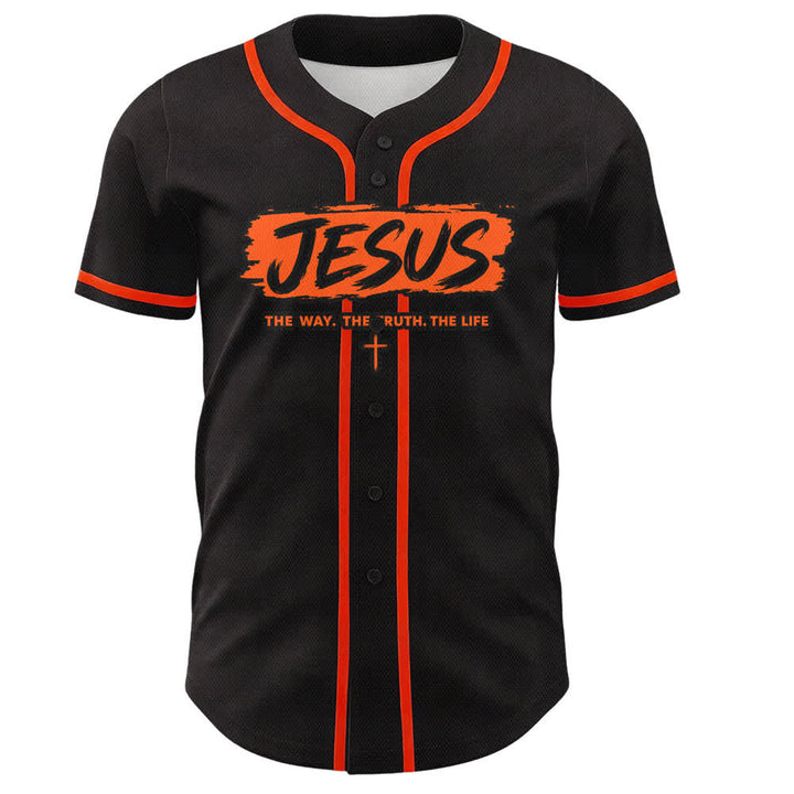 Christianartworkshop Jesus The Way Brush Print Black Baseball Jersey - image 23