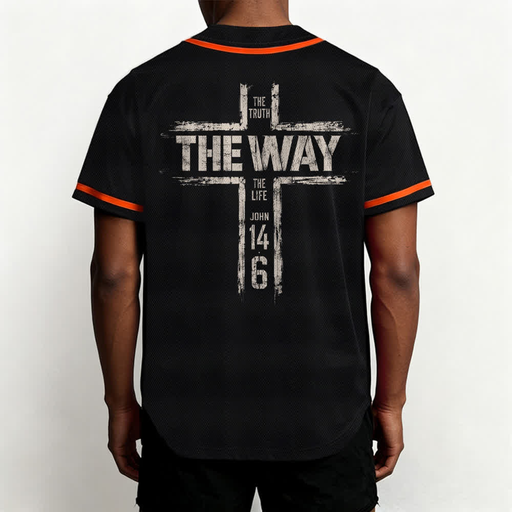 Christianartworkshop Jesus The Way Brush Print Black Baseball Jersey - image 26