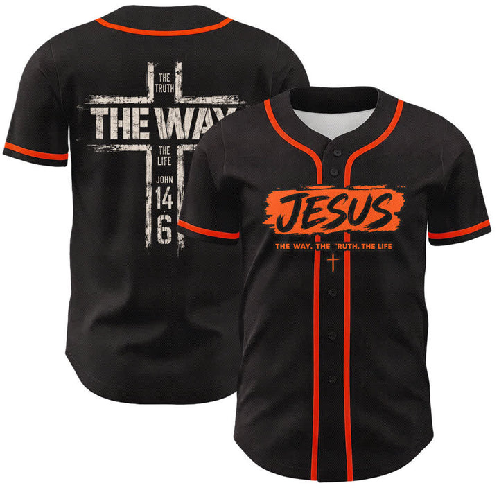 Christianartworkshop Jesus The Way Brush Print Black Baseball Jersey - Orange - 5XL - image 21