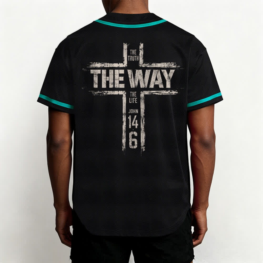Christianartworkshop Jesus The Way Brush Print Black Baseball Jersey - image 33