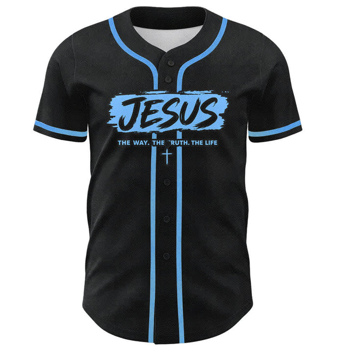 Christianartworkshop Jesus The Way Brush Print Black Baseball Jersey - image 37