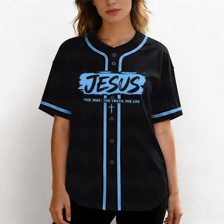 Christianartworkshop Jesus The Way Brush Print Black Baseball Jersey - image 39