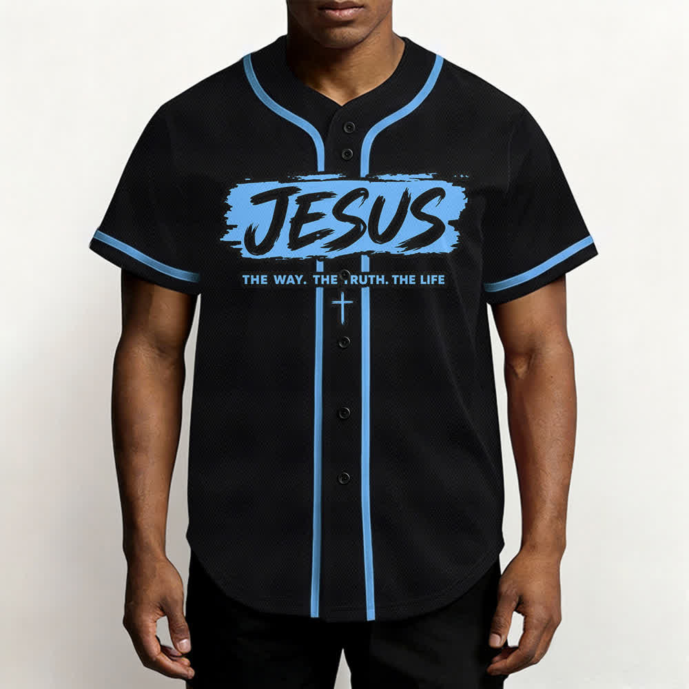 Christianartworkshop Jesus The Way Brush Print Black Baseball Jersey - image 41