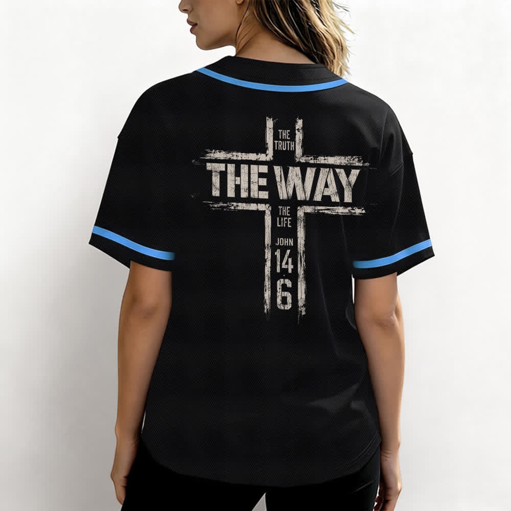 Christianartworkshop Jesus The Way Brush Print Black Baseball Jersey - image 38