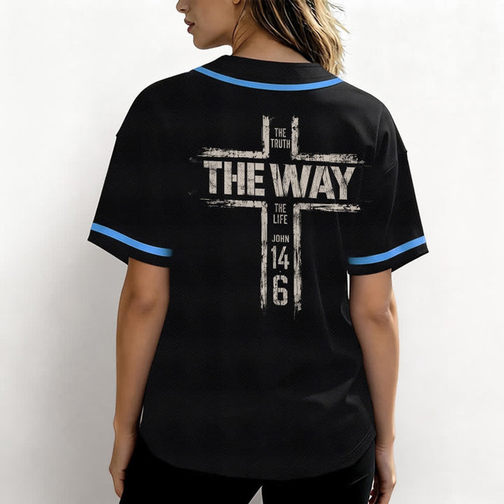 Christianartworkshop Jesus The Way Brush Print Black Baseball Jersey - image 38