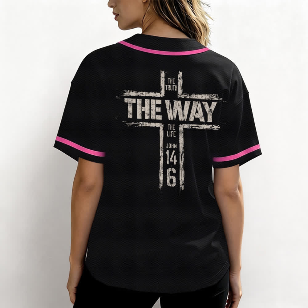 Christianartworkshop Jesus The Way Brush Print Black Baseball Jersey - image 45