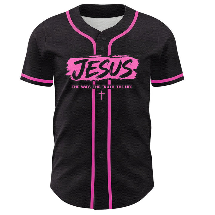 Christianartworkshop Jesus The Way Brush Print Black Baseball Jersey - image 44