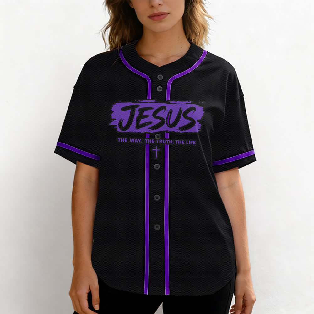 Christianartworkshop Jesus The Way Brush Print Black Baseball Jersey - image 53