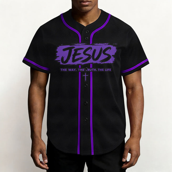Christianartworkshop Jesus The Way Brush Print Black Baseball Jersey - image 55