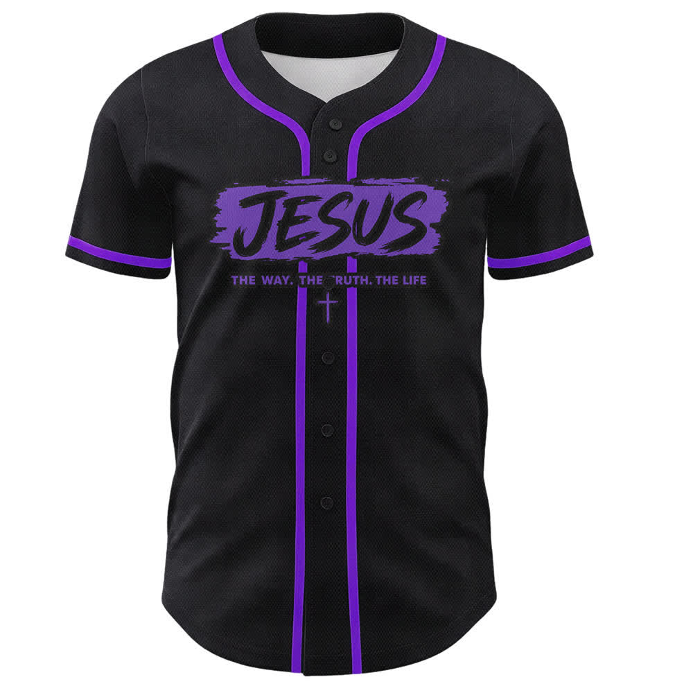Christianartworkshop Jesus The Way Brush Print Black Baseball Jersey - image 51