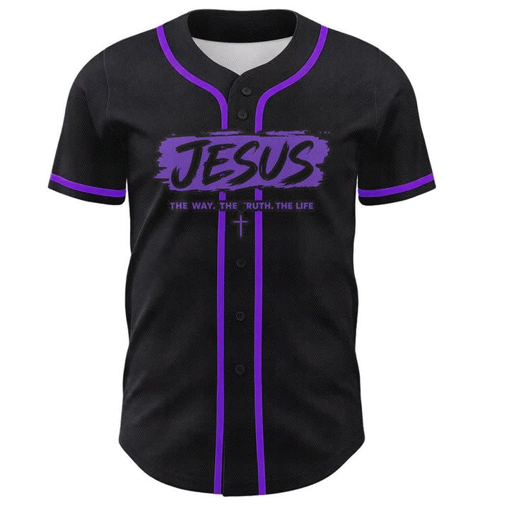 Christianartworkshop Jesus The Way Brush Print Black Baseball Jersey - image 51
