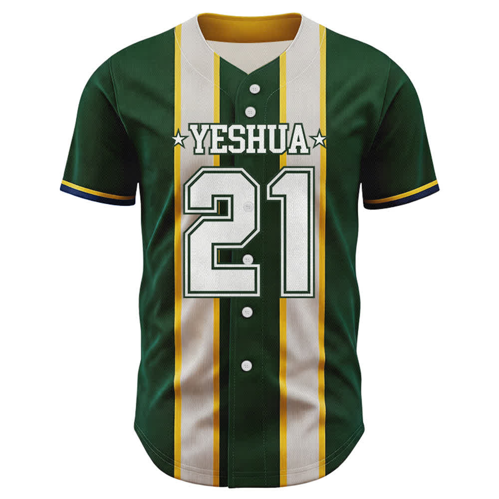 Christianartworkshop Yeshua 21 Vintage Green Pinstripe Baseball Jersey - image 1