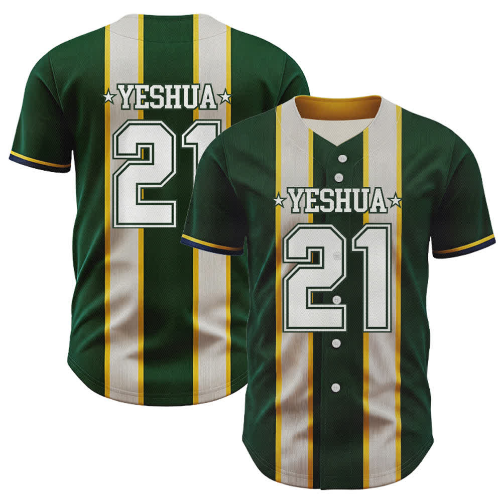 Christianartworkshop Yeshua 21 Vintage Green Pinstripe Baseball Jersey - 5XL - image 0